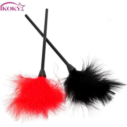 IKOKY Slave Sex Toys for Couple Erotic Toys SM Bondage Black Spanking Whip 24cm Flirting Feather Adult Games