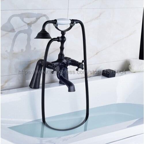 Bathtub Faucet Oil Rubbed Bronze Deck Mounted Tub Mixer Faucet Dual Handle Hot and Cold Water Tap Telephone Style Nhg025