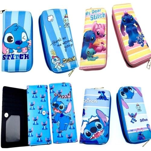 Stitch Children Long Wallet Anime Cartoon Figure Money Clip Pu Leather Coin Purse Buckle Zipper Wallet Boy Girl Pocket Money Bag