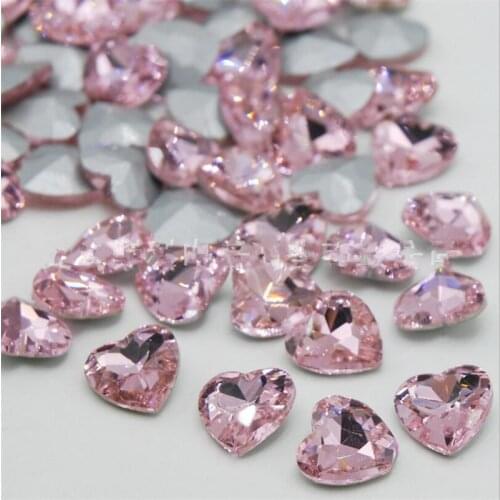 Various Size Pink Color Heart Shape Hand Craft Pointback Rhinestones Glass DIY Crystal Rhinestone Garment Dress Decoration