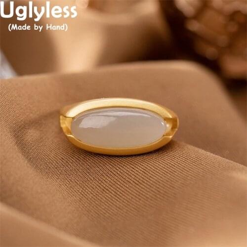 Uglyless Olive Shaped Personalized Design Jade Rings for Women Simple Fashion Blank Gemstones Jewelry Vogue 925 Silver Ring Gems