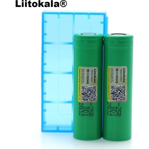 Liitokala New 18650 2500mAh battery INR1865025R 3.6V discharge 20A Rechargeable batteries + Storage box