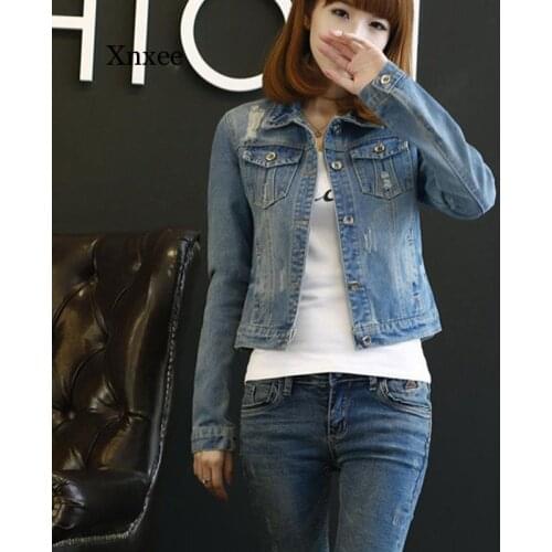 Spring and Autumn Womens Denim Jacket 2021 Torn Hole Slim Short Jeans Girl Jacket Korean Style Trendy Womens Jacket