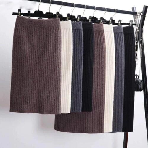 Women Office Skirt 2020 Spring autumn Warm Black Knitted Pencil Skirts Ladies High Waist Casual Midi Skirt Elegant Party Skirt