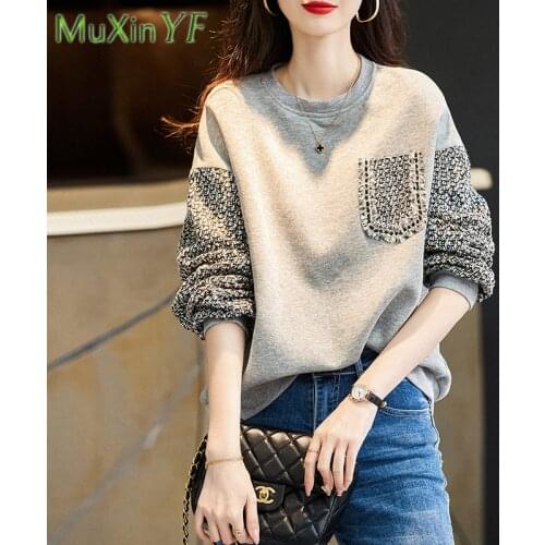 Womens Hoodie Autumn Winter Thin Gray O-Neck Sweatshirts 2021 New Loose Jacket Plus Size Top Female Casual Coat Vintage Clothes