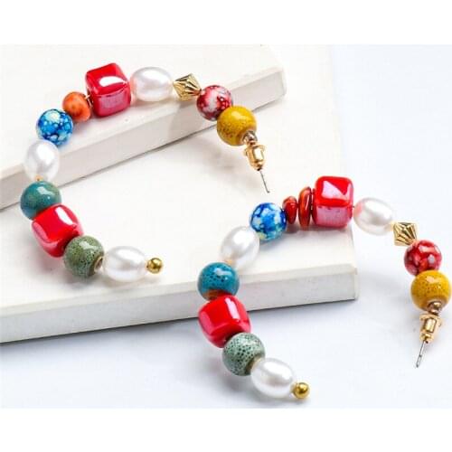 2021 New Summer Lovely Colorful Hanging Earrings For Women Geometry Big Circle Simulated Pearl Earrings Boucle D'oreille Brinco