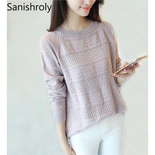 Sanishroly 2018 Spring Autumn Women Sweater Pullovers Thin Hollow Out Knitted Sweaters Ladies Long Sleeve Knitwear Tops SE167