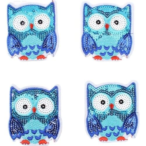 10pcs/lot Cartoon Owl Patch Iron On Sequined Animal Stickers Diy Embroidery Animal Appliques Sew on Clothes Jeans Bags Badge