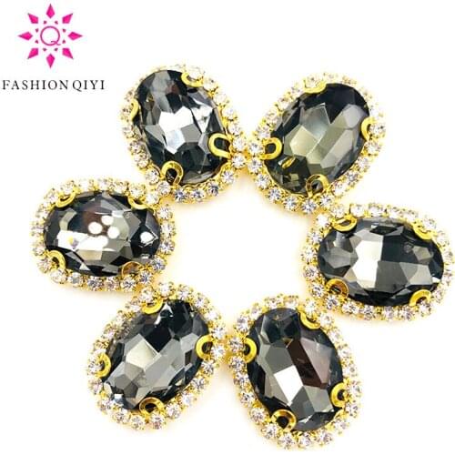 10pcs/pack Gray glass oval shape sew on rhinestones 10X14mm/13X18mm/18X25mm Gold bottom crystal buckle DIY Jewelry Accessories