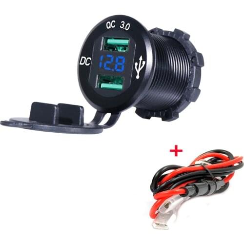 12V/24V Quick Charger 3.0 QC3.0 Waterproof Dual USB Car Charger Voltmeter 60cm cable 10A FUSE for Car Boat Motorcycle Truck Golf
