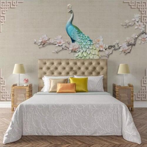 Custom wallpaper 3d new Chinese embossed floral peacock living room обои wall retro classical hotel bedroom mural 3d wallpaper