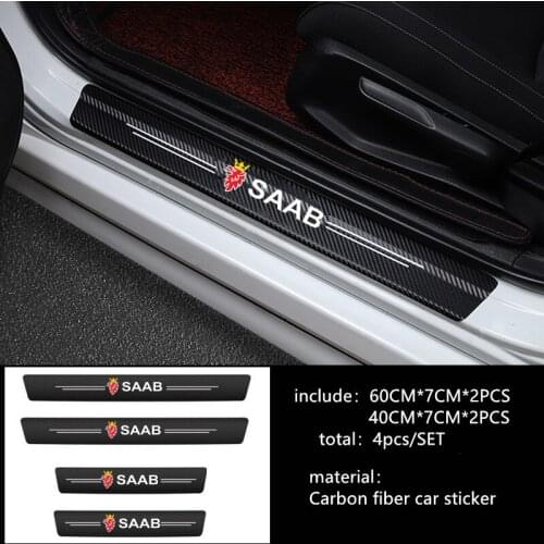 4PCS Car Styling Carbon Fiber Door Sill Protector Stickers For Saab 93 95 Saab 9-3 9-5 900 9000 protection Sticker