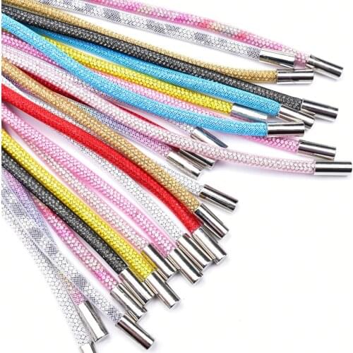 Shiny Crystal Rhinestone Drawstring For Hoodie Sweater Trouser Belt Rubber Hose Diamond Rope With Mesh Diy Clothing Accessories