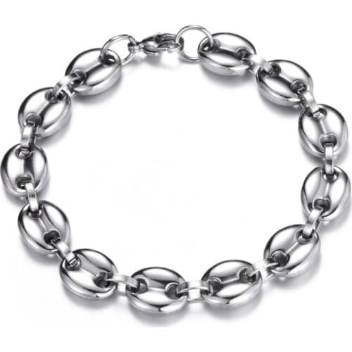 8mm Calming Coffee Bean Link Chain Bracelet, Stainless Steel Men Women Bracelet, Good Quality Never Fade Wather Proof