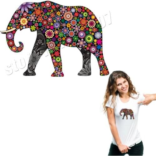 Retro Elephant Stickers Flowers Decoration Washable Heat Transfer Parches Applique On Clothing Badge Patches