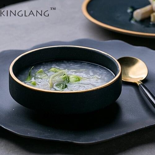 European Style Retro Creative Ceramic High Foot Rice Bowl Sauce Dish Gold Bowl