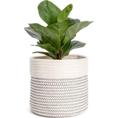 Cotton Rope Plant Basket Modern Small Round Baskets Indoor Planter Flower Pot with Handles Storage Organizer Home Decor