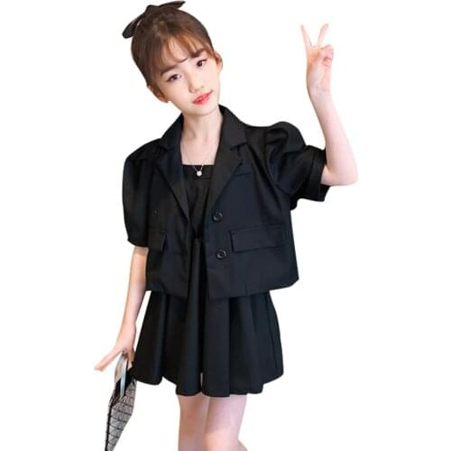 Kids Clothes Girls Solid Jacket + Dress Costume For Girls Summer Costumes For Girls Casual Style Kids Clothing 6 8 10 12 14