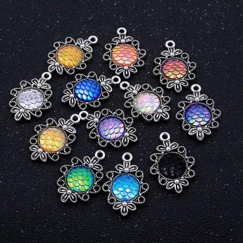 10PCS 21X30mm Round Flowers Base Charms Gradual Scale Setting Jewelry DIY Metal Alloy Bracelet Handwork Making Material