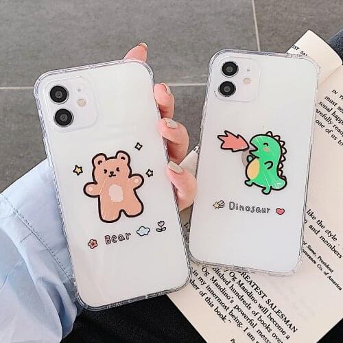 Cute Dinosaur Funny Bear Couple Shockproof Cartoon Phone Case For iPhone 12 11 Pro XR X XS Max Mini 7 8 Plus Soft TPU Back Cover