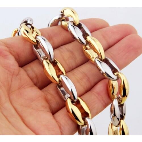 Fashion Coffee Link Chain Necklace Hip Hop Gold/Steel Color Stainless Steel Necklace Chain Jewelry Accessories for Men Women