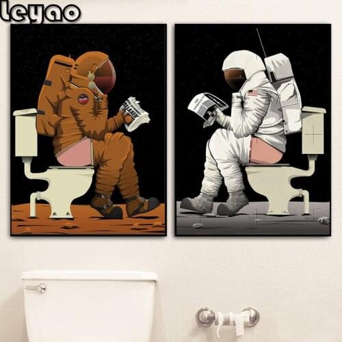 Cartoon Astronaut Funny Toilet Bathroom Wall Art Diamond Painting cross stitch For Living Room Decor full diamond embroidery