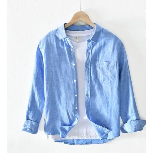 Cotton Linen Casual Shirts For Men Basic Classic White Shirt 2020 Autumn Male Long Sleeve Stand Collar Breathable Mens Clothing