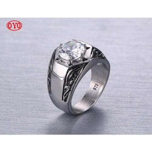 999 sterling silver white zircon casting mens fashion ring
