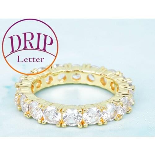 4MM Tennis Mens Ring 1 Row Gold Color Cubic Zircon Hip Hop Copper Charm Jewelry