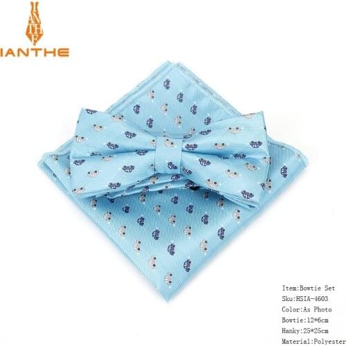 Brand New Mens Vintage Cartoon Car Animal Dot Bowtie Hanky Sets For Man Wedding Business Suits Butterfly Pocket Square Sets