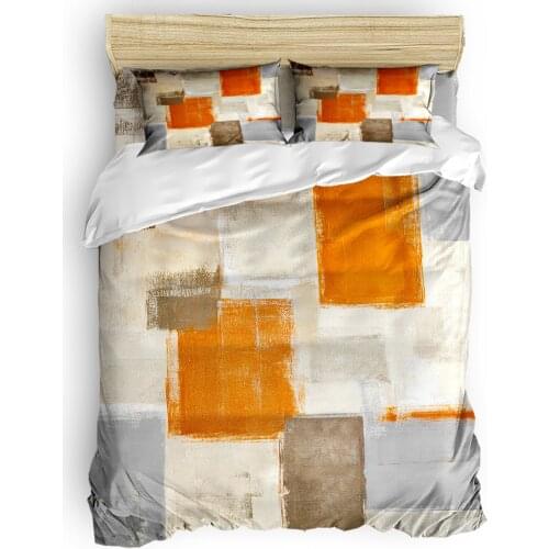 Oil Painting Abstract Geometric Orange Luxury Duvet Cover Sets Fashion Bedding Set Home Decoration Bed King Size Comforter Set