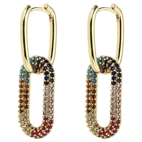 New Exquisite Shiny Cubic Zirconia Geometric Hoop Earrings Fashion Gold Plated Copper Earrings Jewelry Gift