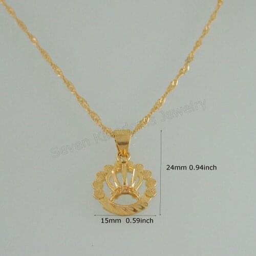 YELLOW GOLD OVERLAY COATED 18" TWIST WATER WAVE NECKLACE & CUTE CROWN SHAPED PENDANT HANG 0.94" GREAT GIFT