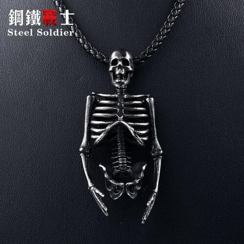 Steel soldier skull skeleton pendant necklace for men stainless steel biker cool good detail charm gift jewelry
