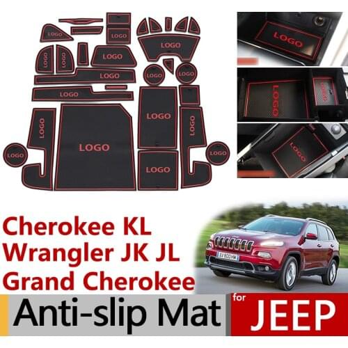Anti-Slip Rubber Gate Slot Cup Mat for Grand Cherokee WK2 Cherokee KL Wrangler JK JL Accessories Stickers 2015 2016 2017 2018