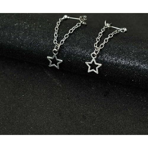 Bing Tu Simple Metal Round Leaf Star Pendant Drop Earrings Hanging Chain Earring Korean Party Jewelry Accessories
