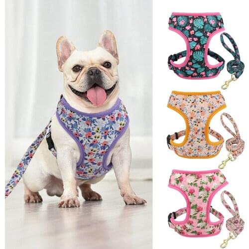 Dog Harness With Leash Belt Mesh Nylon Dogs Vest Harnesses Pet Lead Rope for Small Medium Large Dogs French Bulldog Pug XS-L