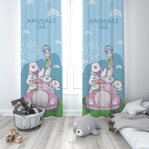 Curtains Children 3D Printed Decorative Items Home Childrens Room Light Blue Animals Car Model 252