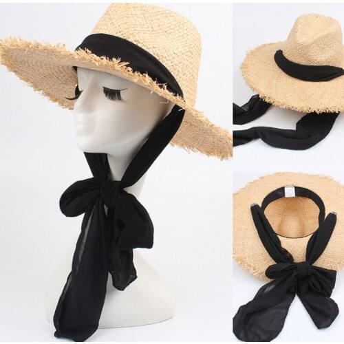 Straw Sun Hat for Women Outdoor Activities Soft Ribbon Large Brim Sun Cap UV Protection for Summer Beach Seashore