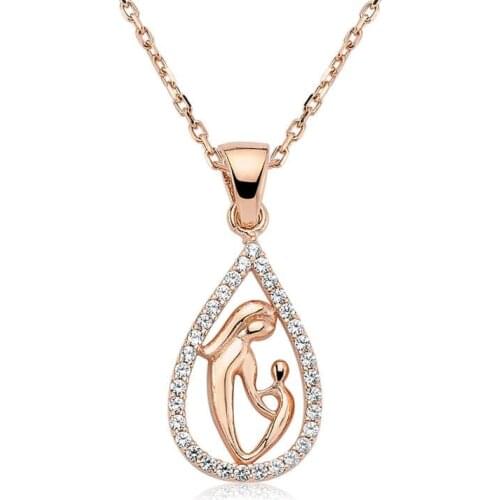 Tevuli 925 Sterling Silver Drop Mother Child Necklace