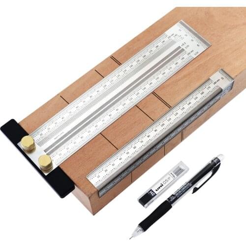 Precision Marking T-Ruler Stainless Woodworking Scribe 180mm/200mm Marking Gauge Crossed-out Hole Scribing Ruler Measuring Tools