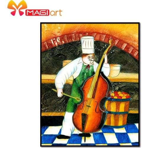Cross stitch kits Embroidery needlework sets 11CT water soluble canvas patterns 14CT Portrait Painting chef plays cello-NCMP021