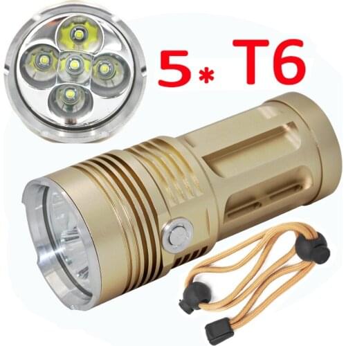 High Bright 5000LM 5 x XM-L T6 LED Flashlight 5 Modes Torch Outdoor Night Camping Light Lamp Use 18650 batteries