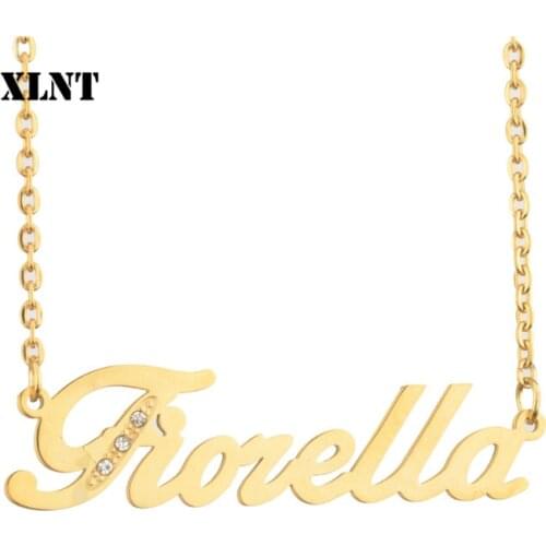 XLNT Fiorella Name Necklace Personalized Name Necklace Customized Cursive Nameplate Necklace Any Name Charm Birthday Gift