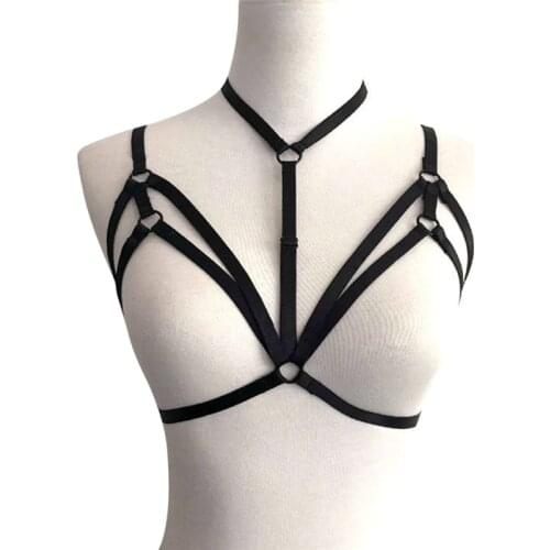 Women Black Body Harness Sexy Goth Harness Crop Top Bondage Harness Cage Bra Bralette Fetish Wear Open chest Body Belt Suspender