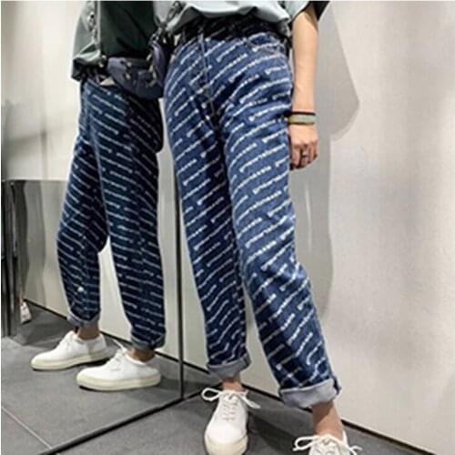 Womens ankle-length pants jeans high waist commuter office clothes fashion letters American luxury brand straight-leg jeans