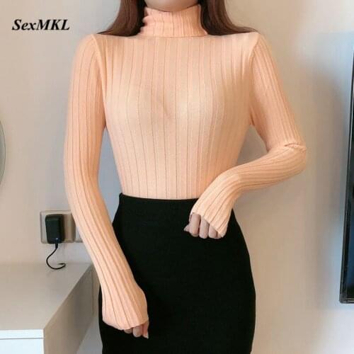 Women Casual Winter Sweaters 2020 Fashion Long Sleeve Turtleneck White Pullovers Korean Clothes Elegant Sexy Pink Basic Sweater