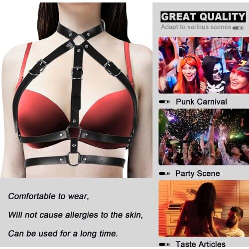 Women Chest Harness Bra Leather Body Bondage Harness Belt Erotic Lingerie Set Punk Gothic Strappy Adjust Tops Cage Waist Belt