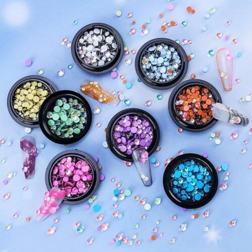 100Pcs/Box Creative Fingernail Ornament Easy to Apply Glass Nail Art Accessories Mocha Clear Half Beads for Personal Use