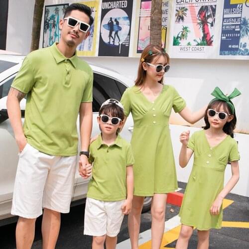 2020 Mother Daughter Dress Short Sleeve Mommy and Me Dresses Father Dad Son Shirt Mom and Baby Girl Dress Family Match Clothes